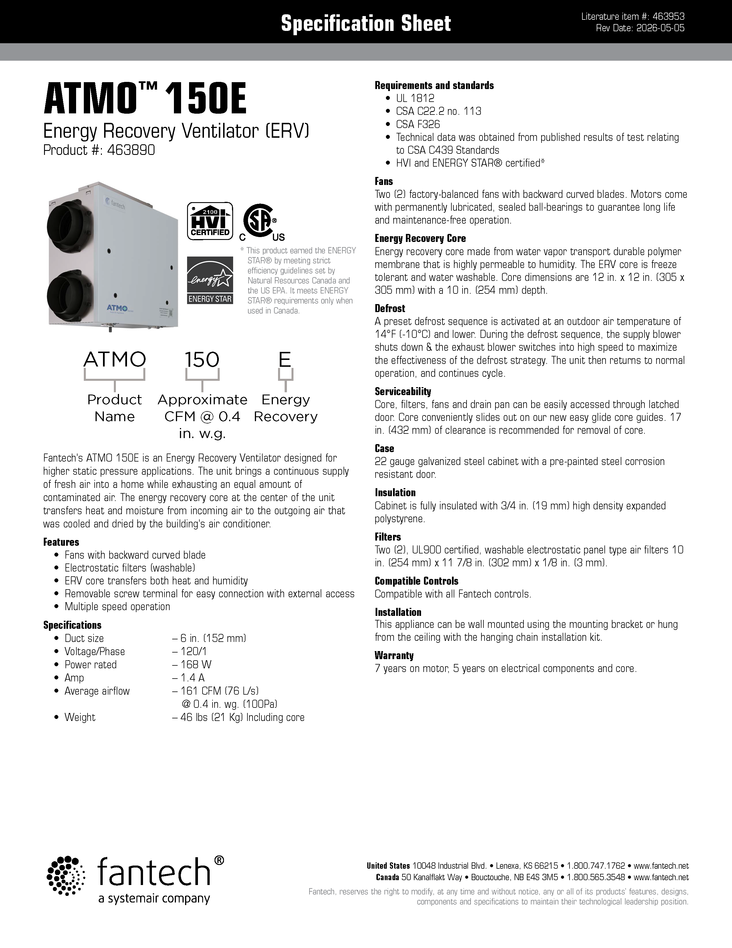 Fantech ATMO™ 150E ERV