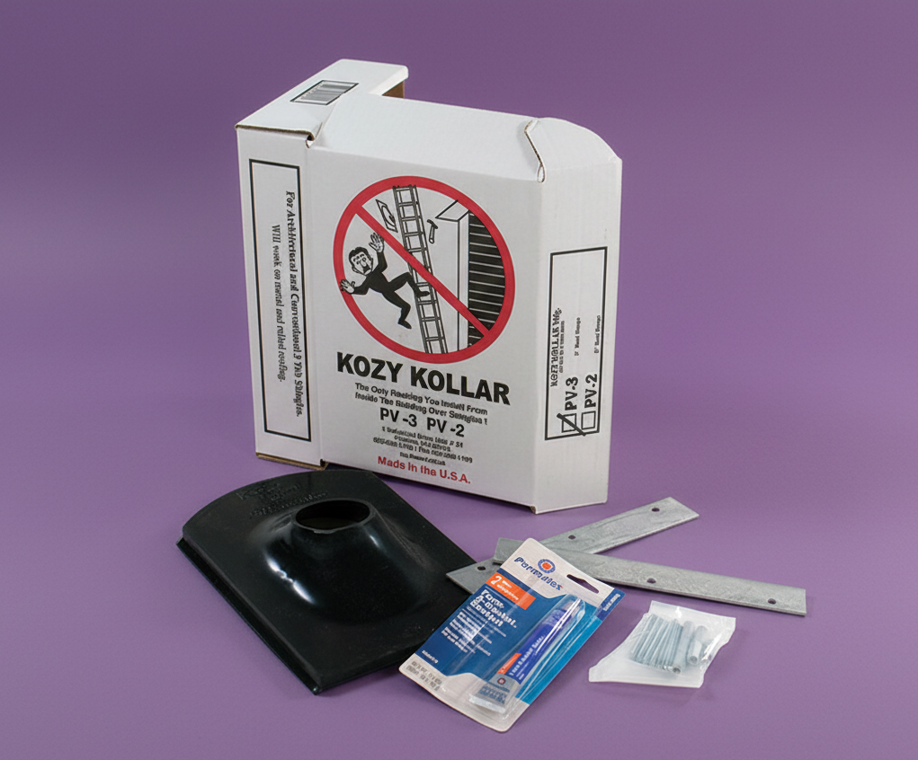 Kozy Kollar pest control kit with packaging on a purple background