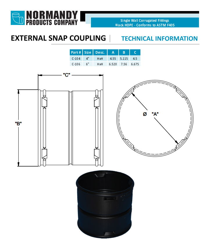 Normandy Singlewall External Snap Coupler - 3" & 4"