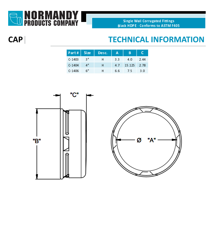 Normandy Singlewall Corrugated Pipe End Cap – 3" & 4"
