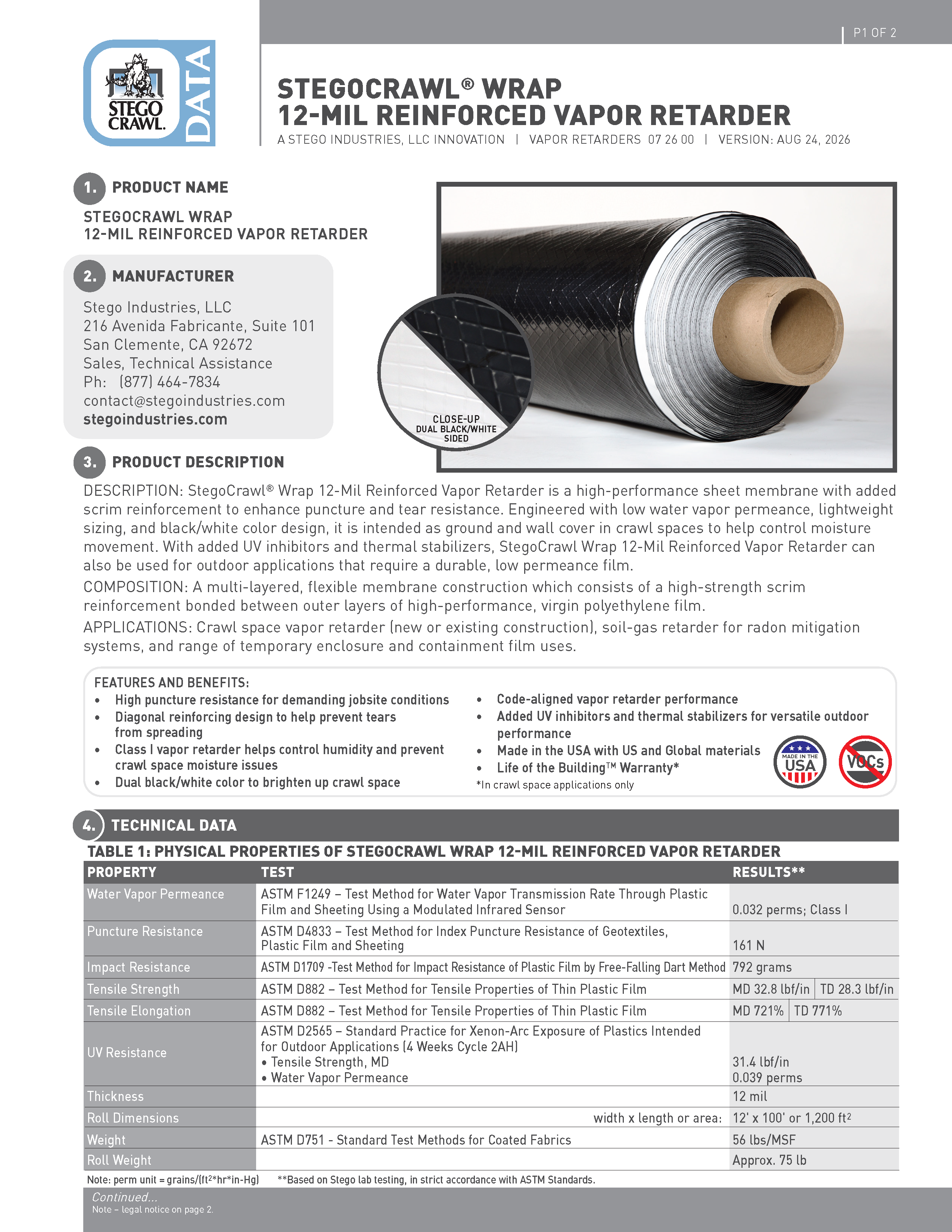 StegoCrawl® Wrap 12-Mil Scrim Reinforced Vapor Retarder – 12' x 100' Roll (1,200 sq ft)