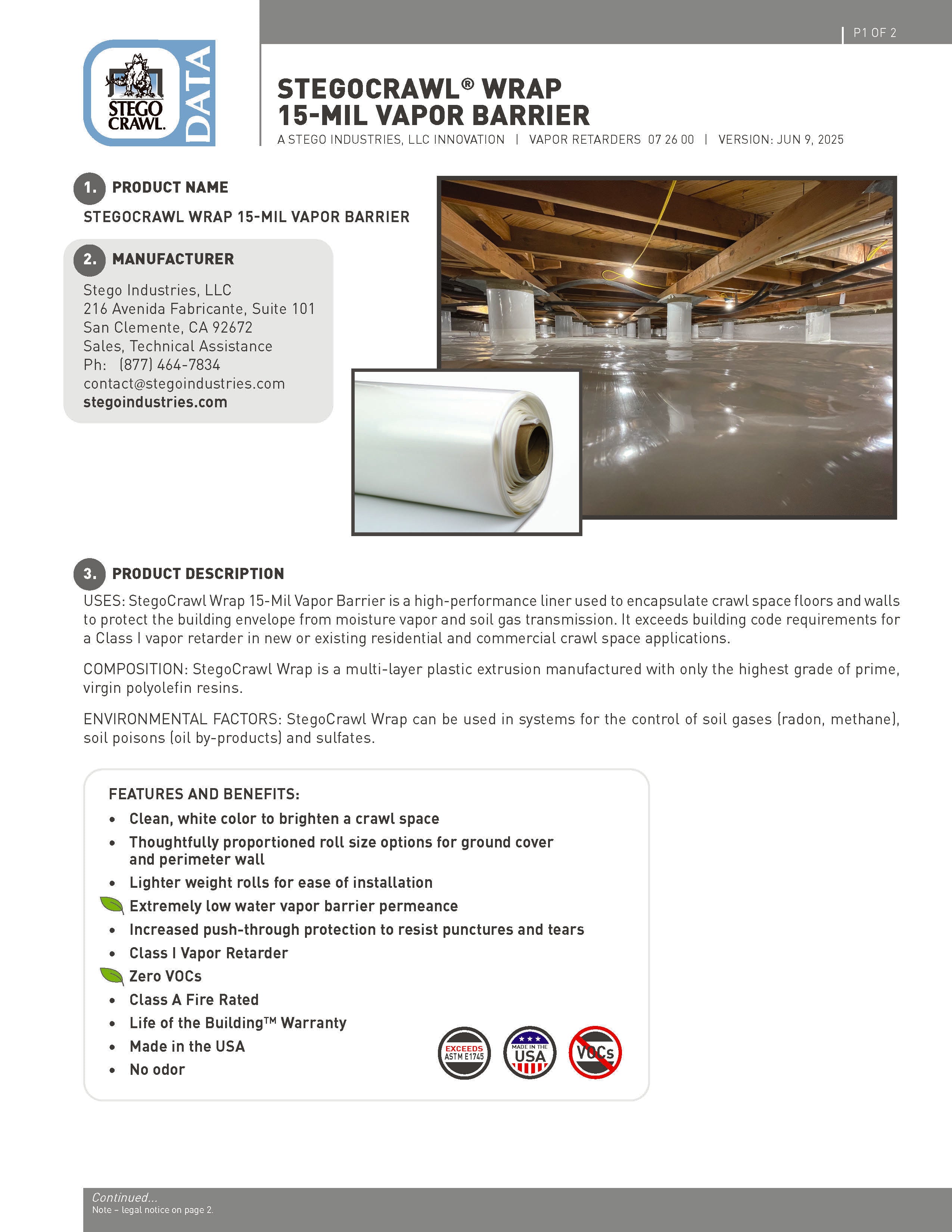 StegoCrawl® 15-Mil Crawl Space Vapor Barrier 5' x 200' (1,000 sq ft)