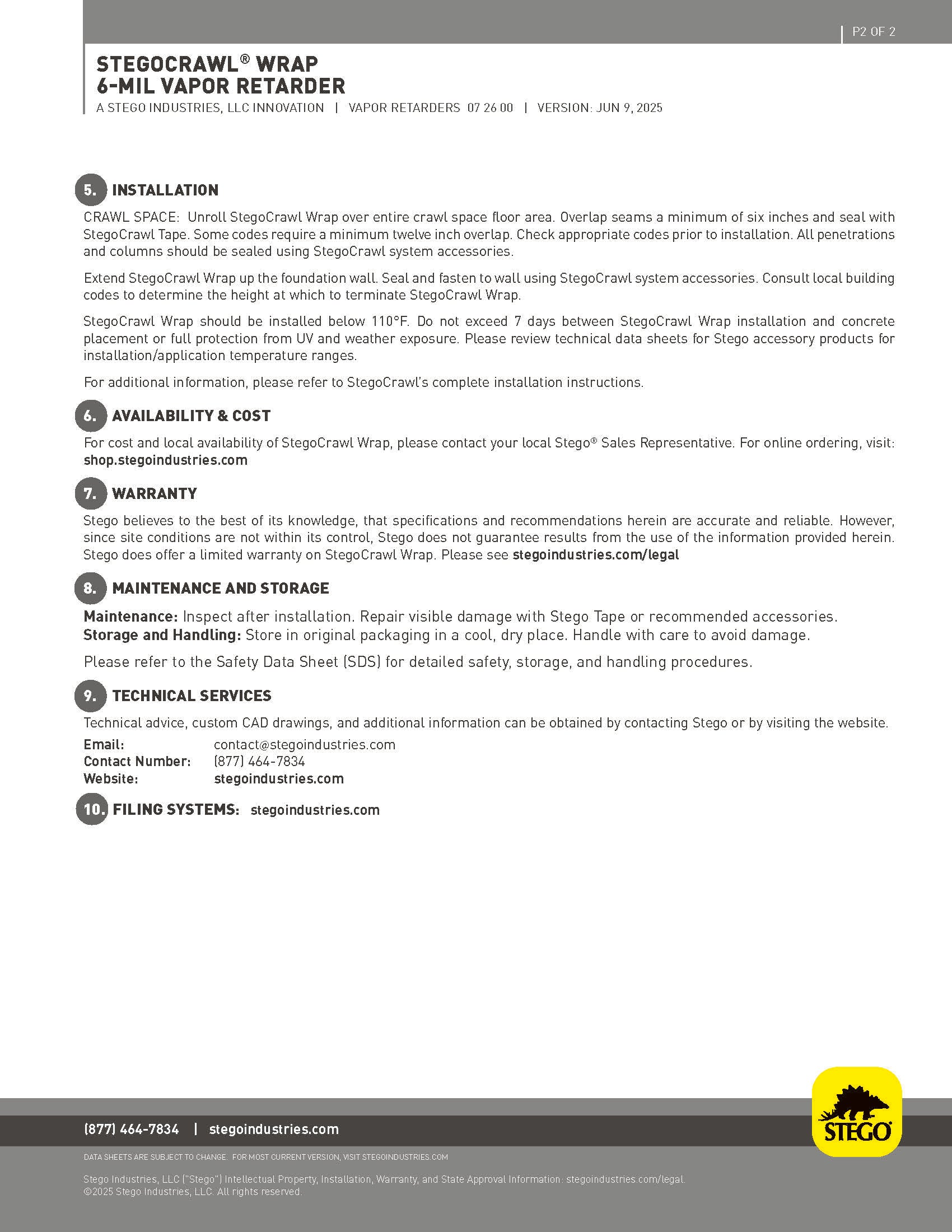 Stegocrawl wrap product information sheet with text and logo.